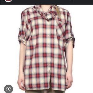 Vince plaid cowl neck shirt size l
